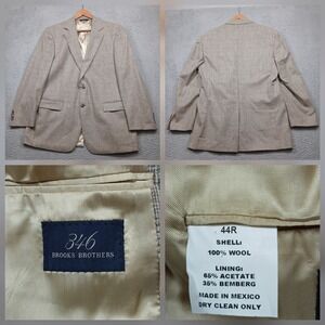 Brooks Brothers 346 Blazer Men 44R Tan Wool Check Sport Coat